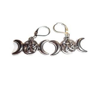 Triple Goddess Crescent Moon Pentacle earrings